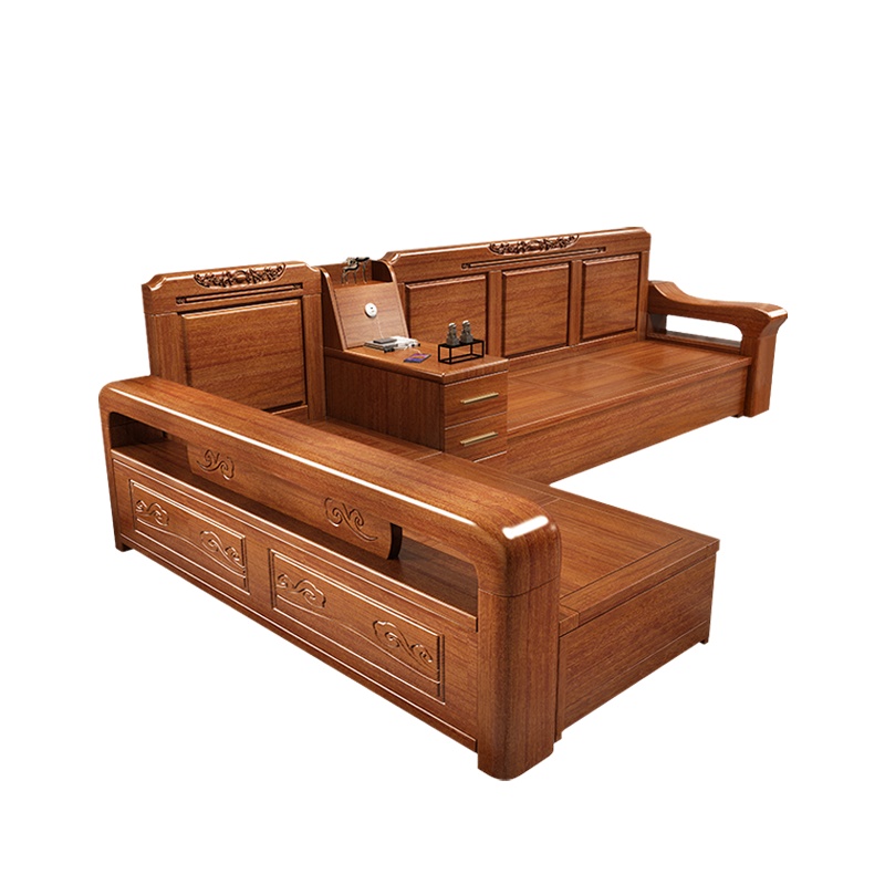 月影梳桐胡桃木沙发全实木组合客厅现代简约新中式小户型木质家具组合套装