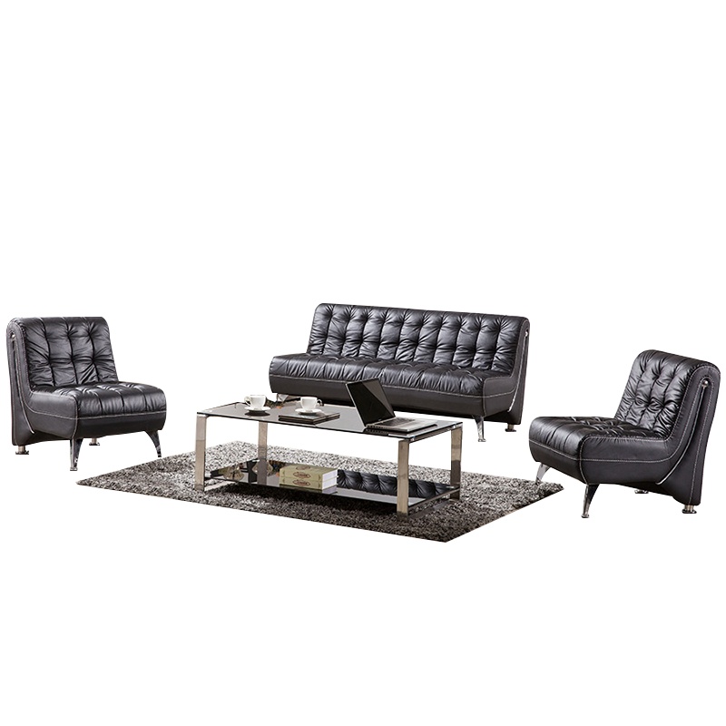 富和美沙发办公沙发接待会客办公室家具办公沙发休闲沙发洽谈沙发黑色皮质沙发