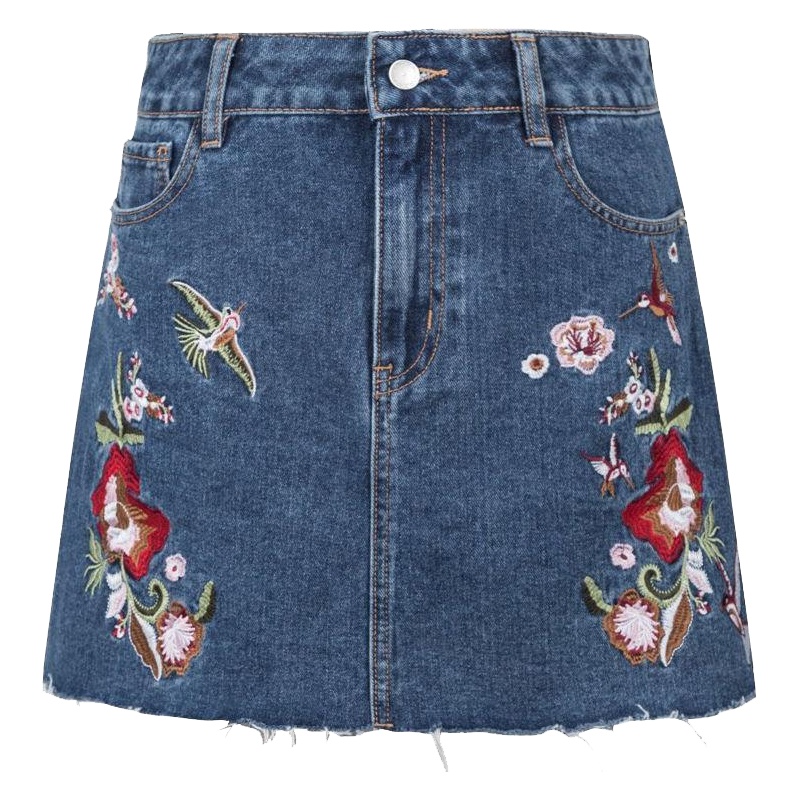 上新拉夏贝尔Puella秋冬新韩版高腰显瘦刺绣a字牛仔半身裙女20011728