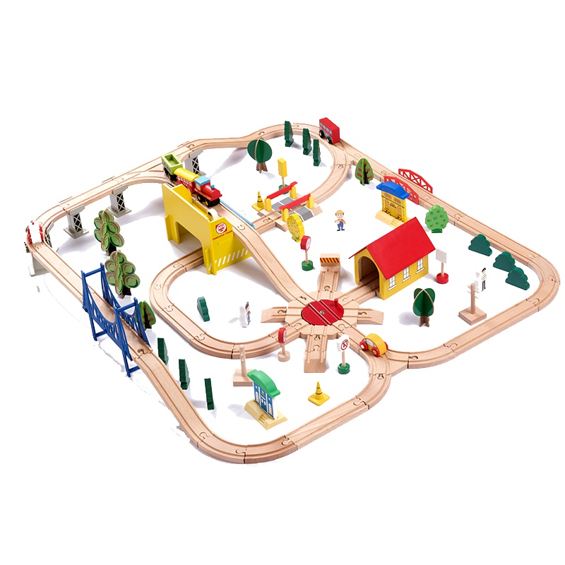 卡木灵木制轨道车玩具滑行小火车套装积木儿童木制拼装益智早教F429 110PCS火车轨道套装