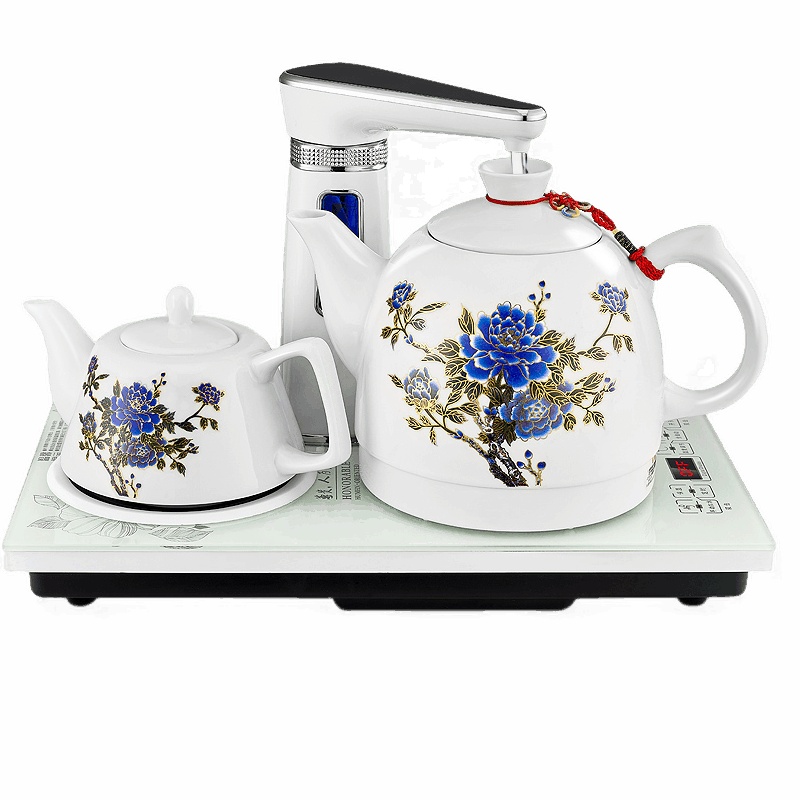 金杞(JINQI)1010A 全自动上水电热水壶 陶瓷变色牡丹茶炉智能自动断电茶具套装