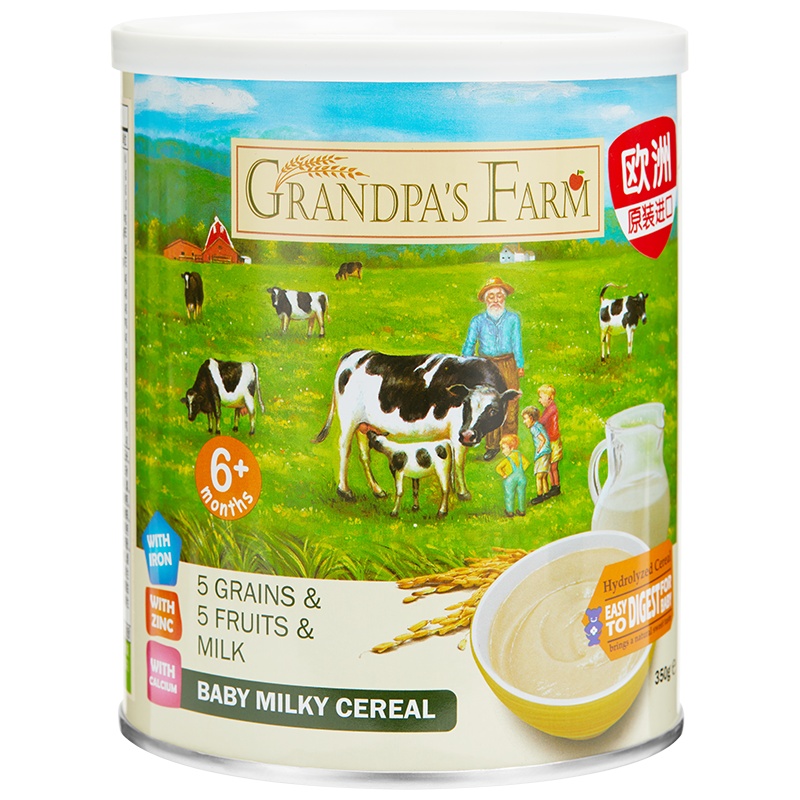 爷爷的农场 铁锌钙营养婴幼儿辅食米粉米糊谷物水果奶米粉 戒夜奶神器 350g/罐