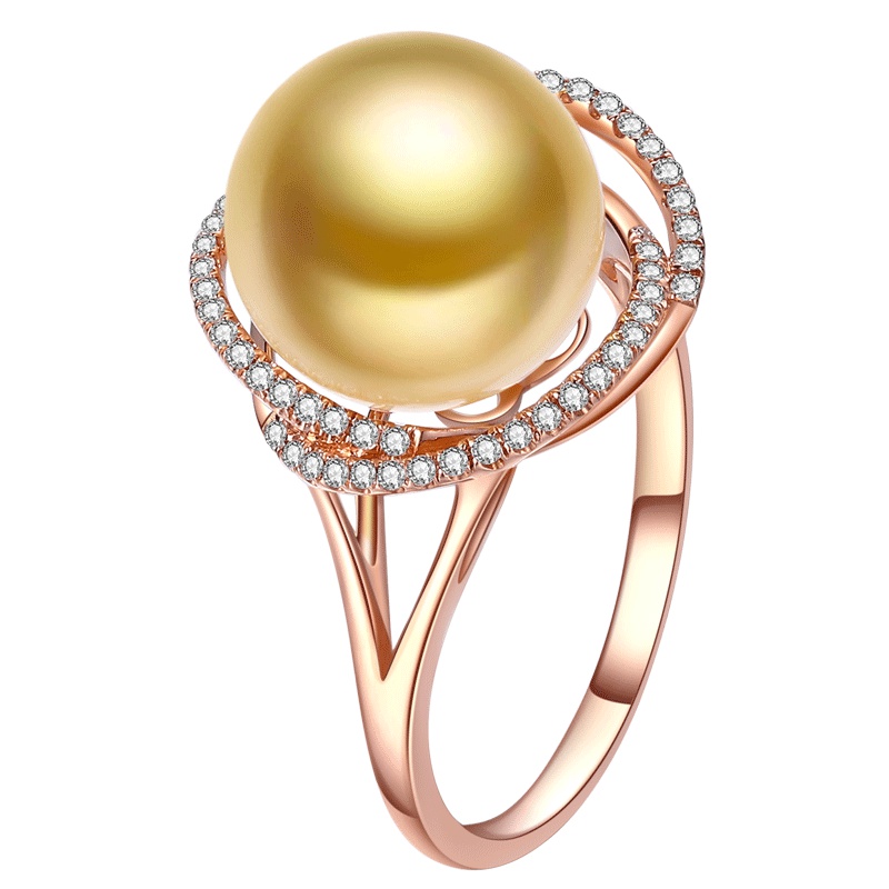 brir 佰色传情 珍珠戒指 10-11MM正圆南洋金珠18k金钻石海水珍珠戒指