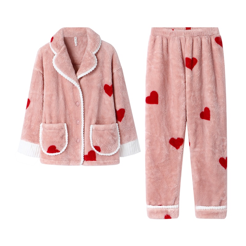 安之伴睡衣女士冬季甜美可爱保暖长毛珊瑚绒韩版可外穿开衫家居服