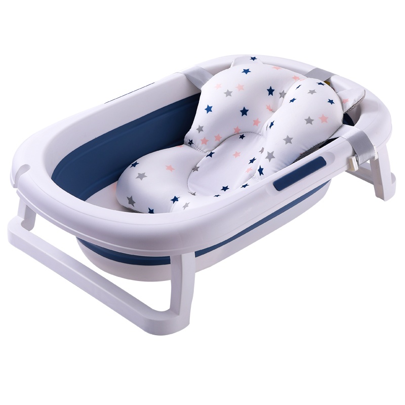 开优米kiuimi婴儿折叠浴盆 宝宝浴桶新生儿家用洗澡盆大号儿童洗浴盆深海蓝盆+浴网