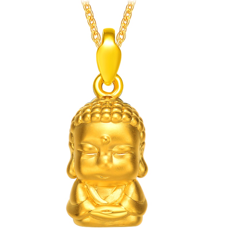 周大生黄金饰品黄金佛吊坠男女款新款正品3D硬足金大肚佛喜佛可配项链平安