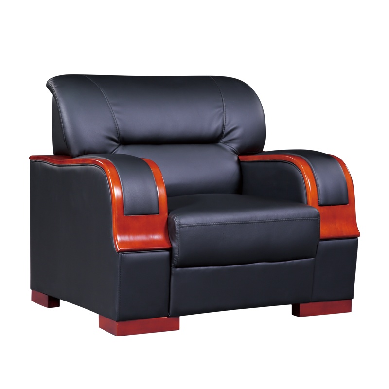 [红心家居]现代中式沙发单人位沙发简约皮艺办公室沙发