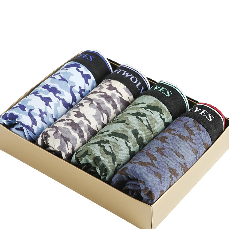 七匹狼 4条装男款时尚舒适男式平脚裤男士内裤四角短裤