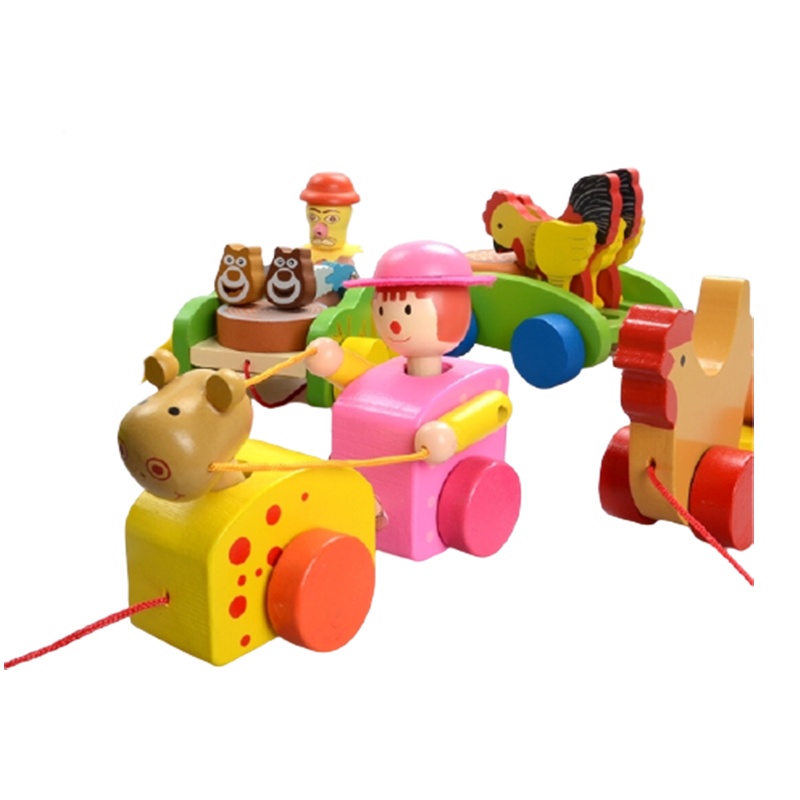 玩具车智扣早教鸭子拉车拉绳拖车玩具婴小鸡学步儿童托蛋玩具玩具木质 喵喵咪推车