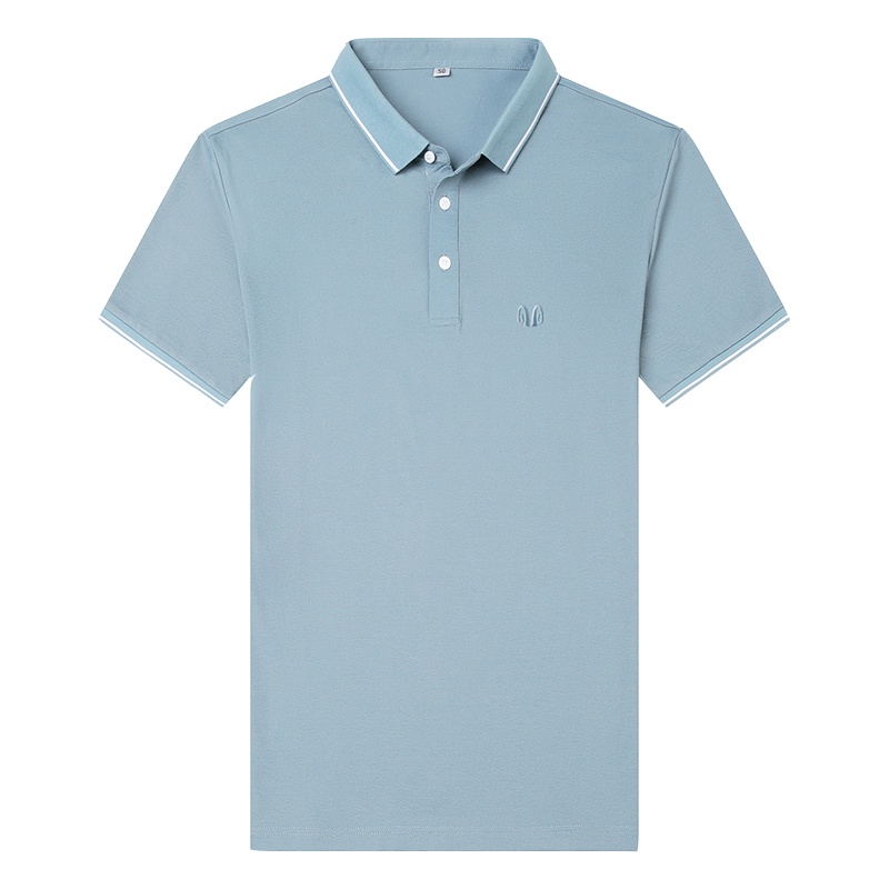 恒源祥男士T恤夏中年翻领纯色T桖半袖宽松休闲上衣