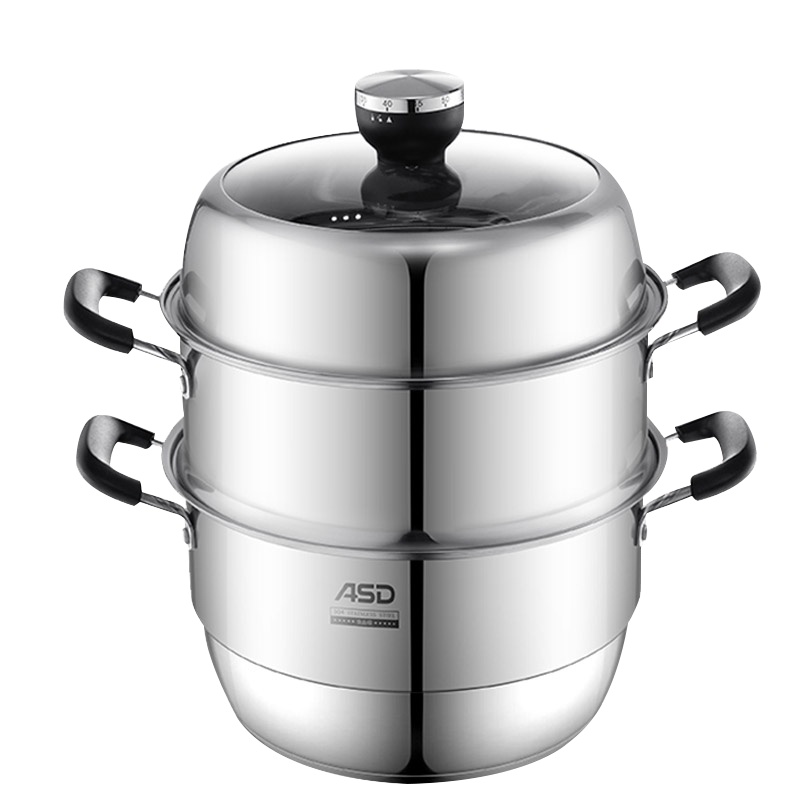 爱仕达蒸锅 三层30cm 304不锈钢可定时家用不串味ZS30D1Q 通磁厚底带蒸笼/蒸屉