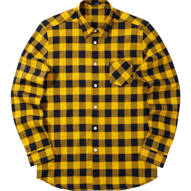 黑鲸背部刺绣格子衬衫秋季男装亮色格纹长袖衬衣男CNEAJ38066A