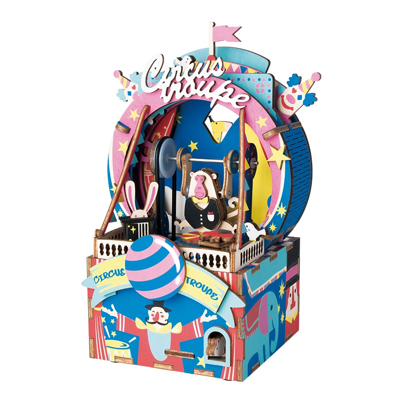 若态若来木质八音盒 diy手工拼装制作儿童创意拼插拼图男生女生生日礼物音乐盒玩具 AMD41狂欢派对