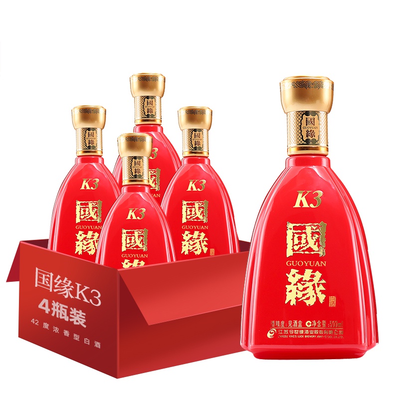 今世缘 国缘 K3 42度柔雅型 白酒500ml *4瓶 整箱装