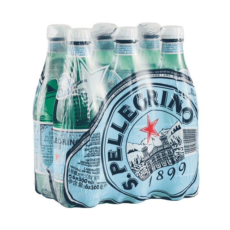 圣培露（S.PELLEGRINO） 气泡水 500ml*6塑料瓶 天然含气矿泉水