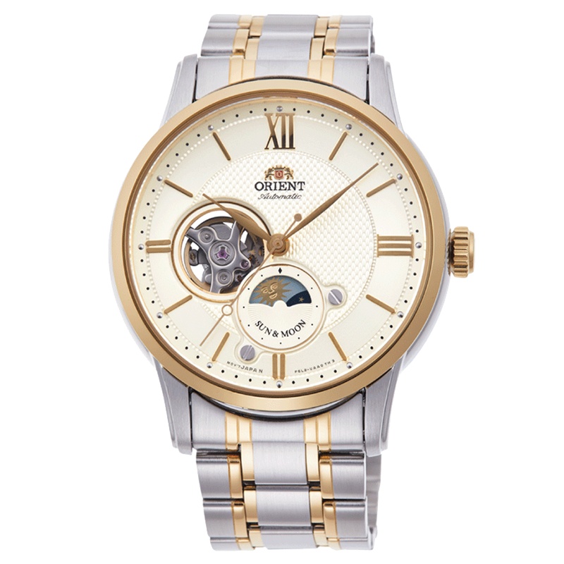 东方双狮(ORIENT)手表日本原装进口商务日月系列全自动机械表时尚休闲男士腕表[气质金]RA-AS0001S00D