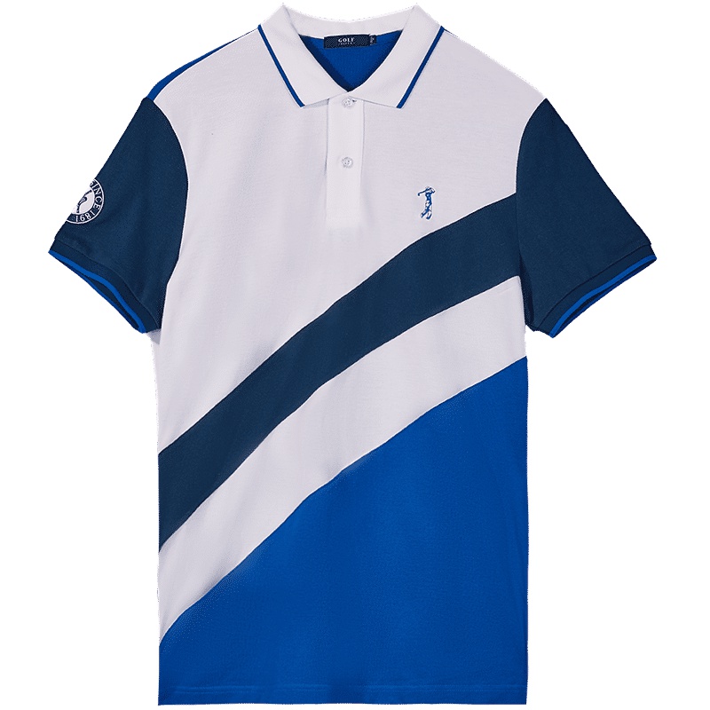 GOLF/高尔夫2019年夏装新款男装撞色斜拼接短袖POLO衫男