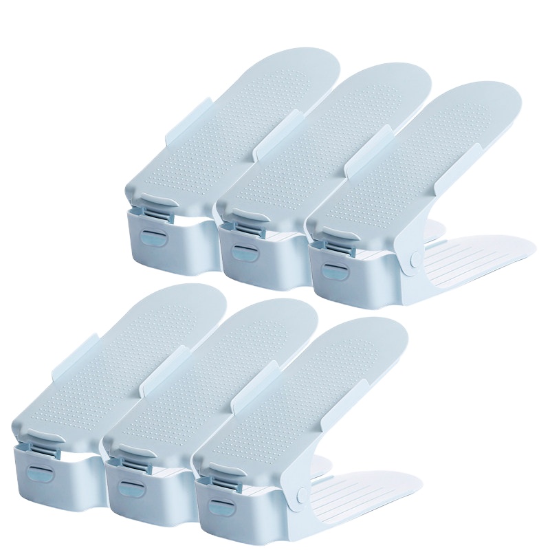 鞋盒鞋子收纳神器省空间鞋柜装鞋收纳盒塑料家用整理收放鞋架 素蓝6个装丨3挡可调节(经济型) 26x8x10cm