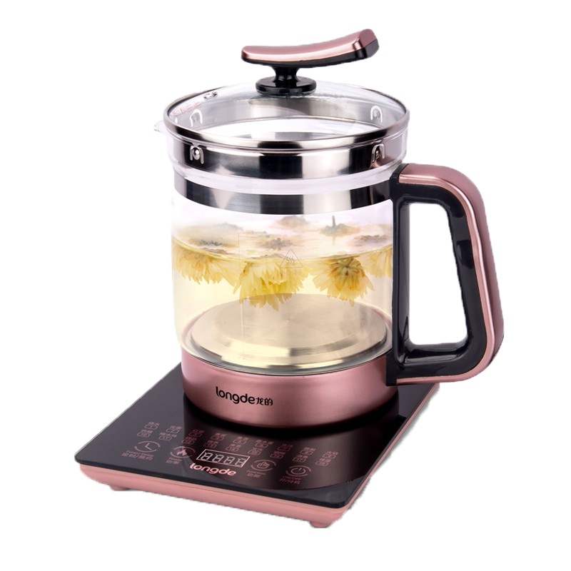 龙的(longde) 玻璃煎药壶花茶壶煮茶壶多功能触控操作LD-YS1521 养生壶 玫瑰金