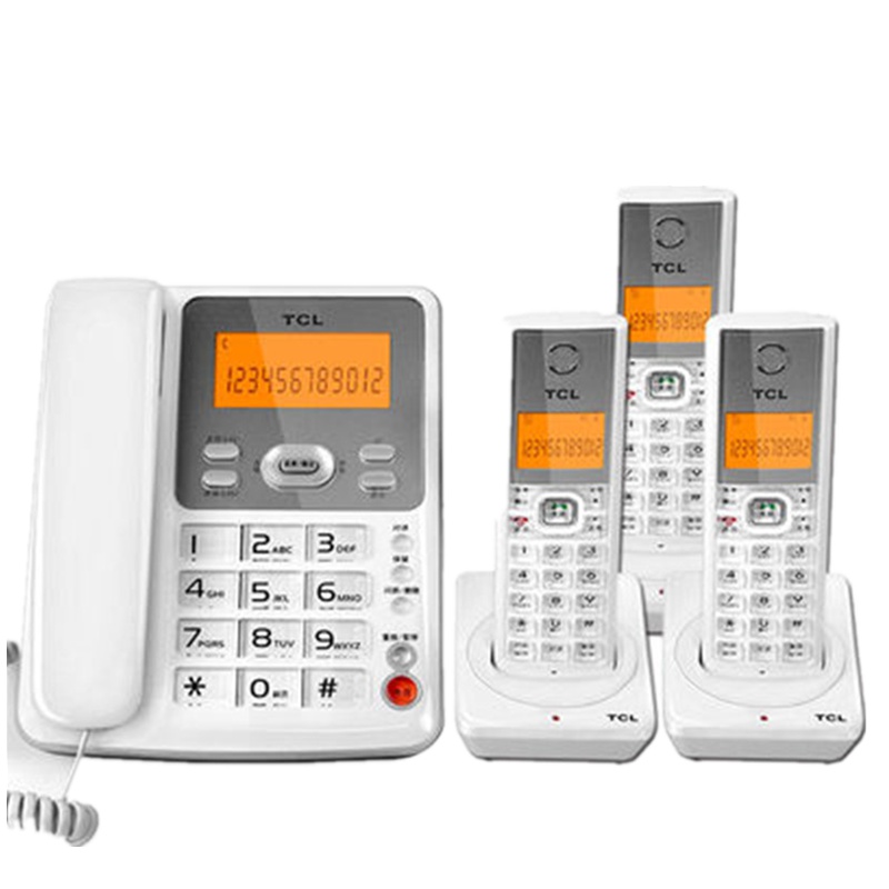TCL D61远距离子母机数字无绳字母电话机家用固定有线一拖二座机一拖三带分机无线一拖四办公室商用 D61白色一拖一