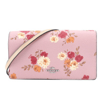 COACH 蔻驰 奢侈品 女士粉色印花皮革手拿单肩斜挎两用包
