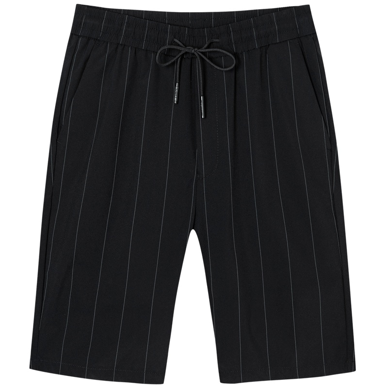 才子男装tries松紧腰五分短裤男2020夏季新款休闲条纹修身薄款透气裤子_3