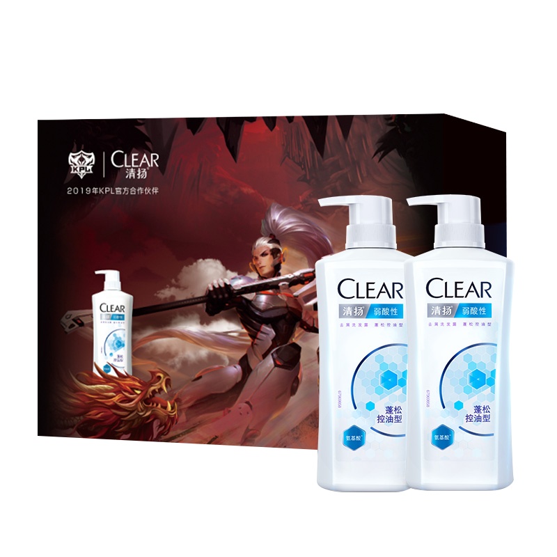 清扬(CLEAR)王者荣耀礼盒 弱酸性去屑洗发露 蓬松控油型500g*2[联合利华]成人适用 去屑控油礼盒