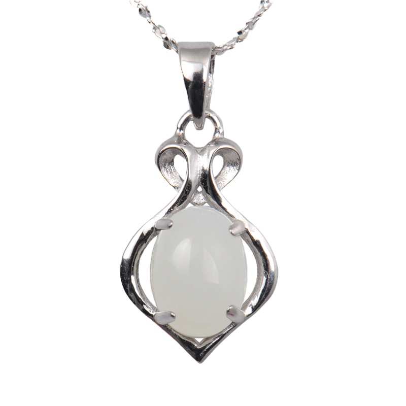 梦克拉 Mkela S925银镶和田白玉吊坠 心路 玉石吊坠 和田玉 白底种