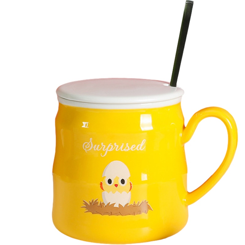 贝瑟斯 可爱带盖带勺陶瓷马克杯咖啡杯办公室喝水杯情侣杯子