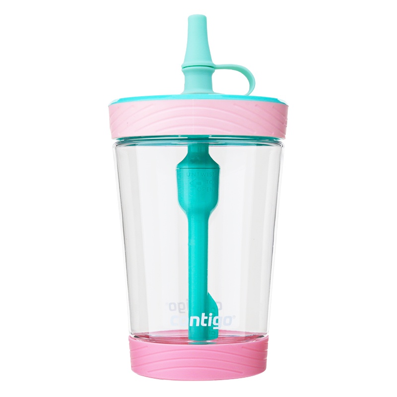 美国contigo康迪克户外运动随手杯便携男女学生水壶冷萃吸管杯水杯HBC-JUI010-粉绿杯盖透明杯身 500ml