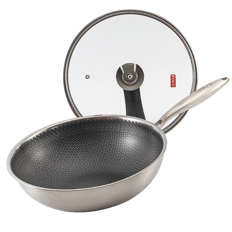 钢立方不粘炒锅304不锈钢可用铁铲不粘无烟健康节能煤气电磁炉通用居家礼品优选