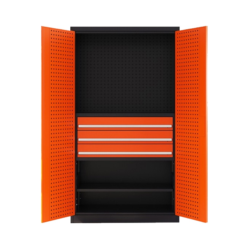 永格五金重型工具柜整理柜车间工具收纳箱铁皮柜带挂板三抽橘门款工具柜