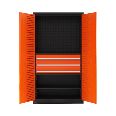 永格五金重型工具柜整理柜车间工具收纳箱铁皮柜带挂板三抽橘门款工具柜