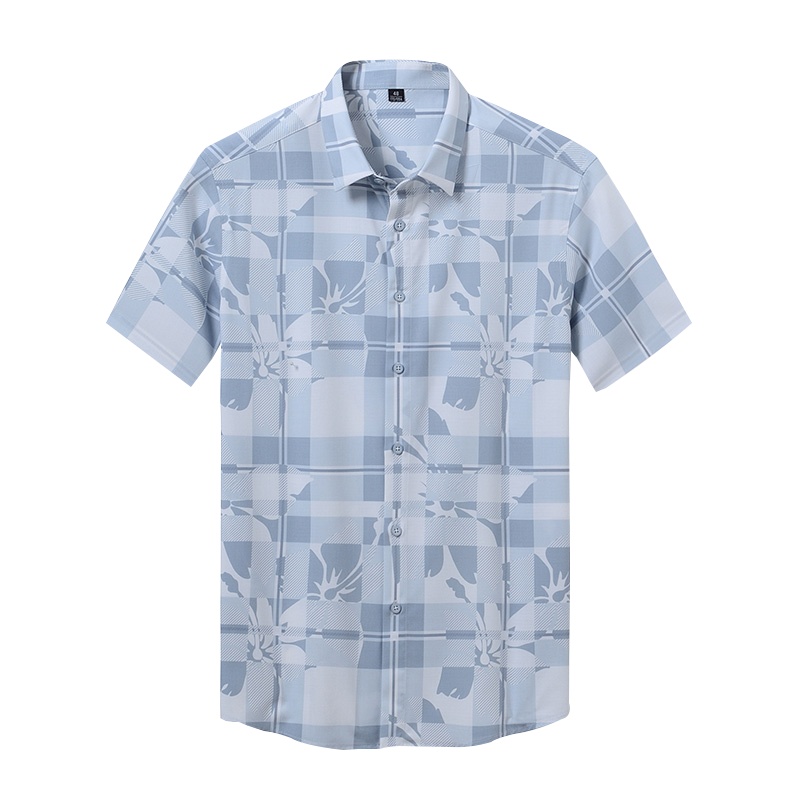 鸭鸭(yaya)时尚休闲舒适衬衫修身花纹短袖春夏装衬衫DYB57M0220