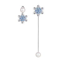 AFFINER气质雪花耳钉女925纯银不对称珍珠耳环耳坠饰品2020年新款AFE2057