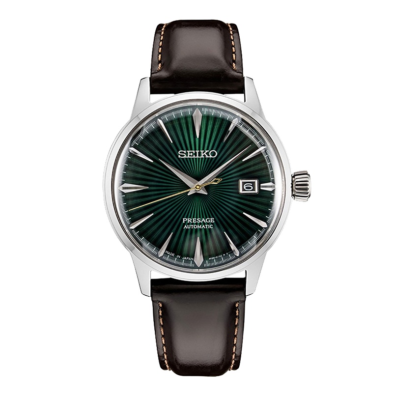精工(SEIKO)男表 日本原装进口领航系列鸡尾酒机械表复古绿能量显示皮带男表 SRPD37J1