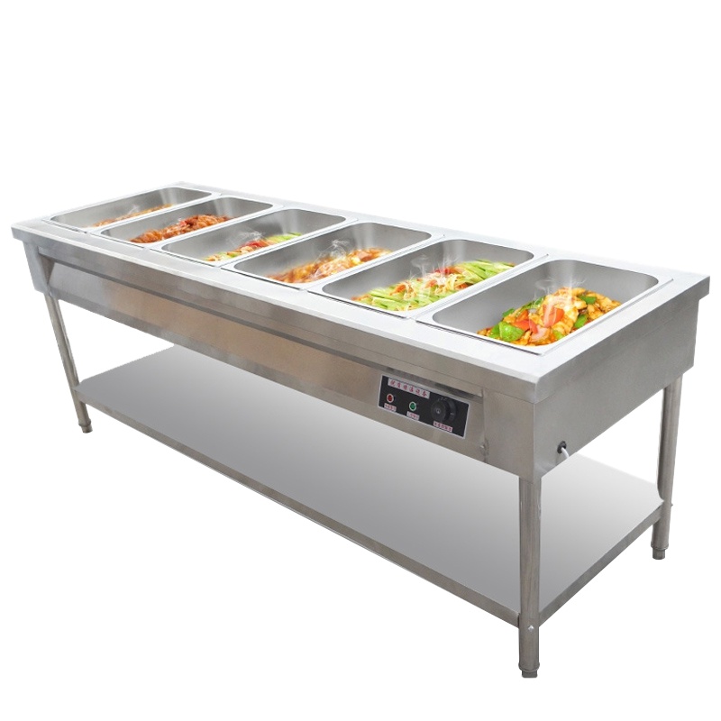睿美(Ruimei) 6格 售饭台商用不锈钢大功率电热保温汤池不锈钢管售饭台粥台格暖汤炉保温售饭台快餐保温车(不含盘子)