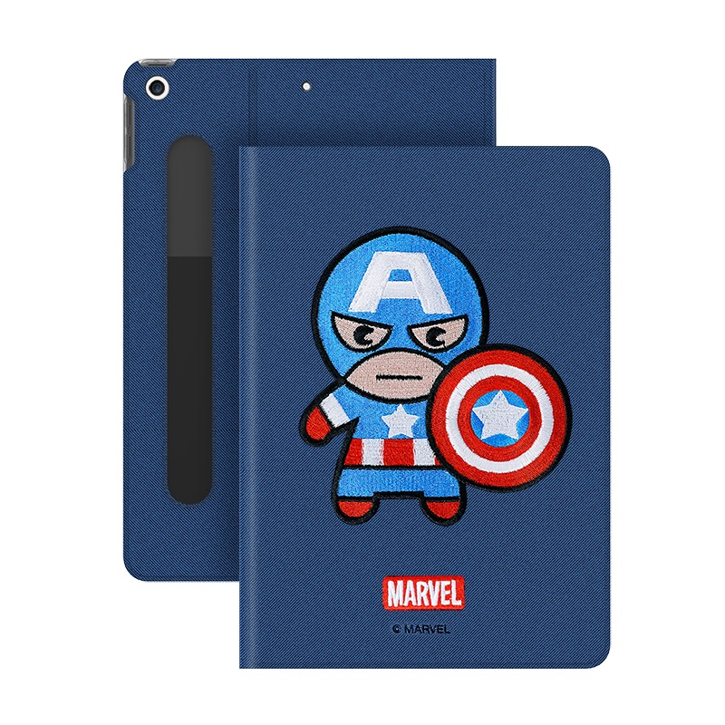 ESCASE iPad mini5/4保护套带笔槽7.9英寸2019新款卡通苹果平板迷你5硅胶防摔支架壳刺绣漫威正版美队