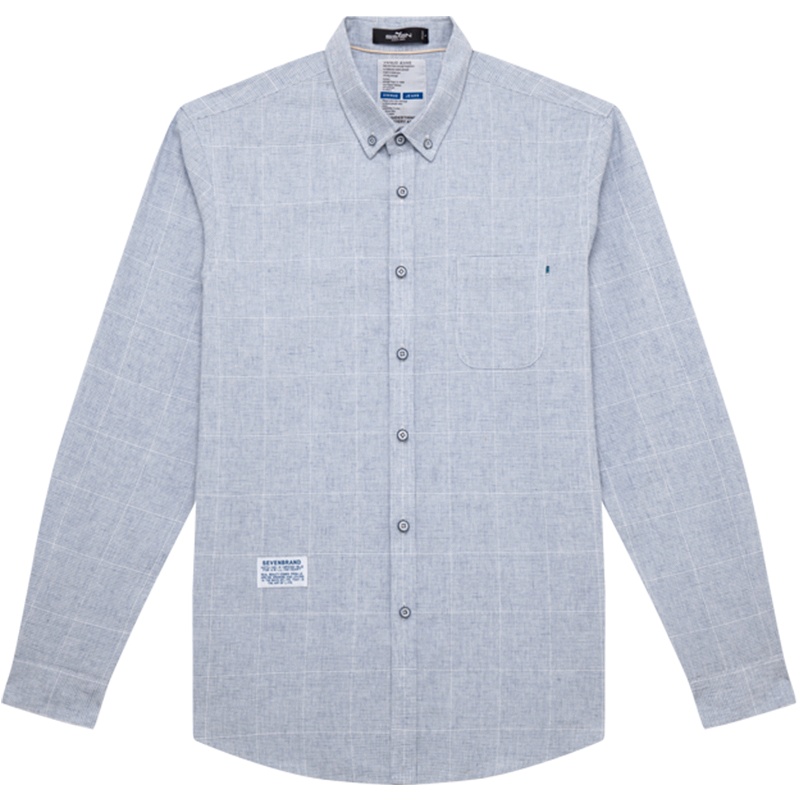 柒牌SEVEN男装2020春季新款长袖衬衫男商务休闲纯色打底衫棉麻透气长衬