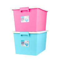 茶花35L收纳箱加厚带盖正方彩色塑料储物箱衣物整理箱玩具收纳盒