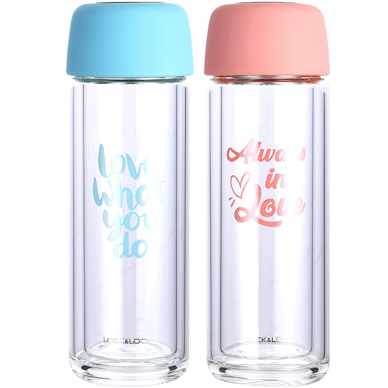 乐扣乐扣玻璃水杯家用双层玻璃透明杯子泡茶杯过滤男女士便携茶杯