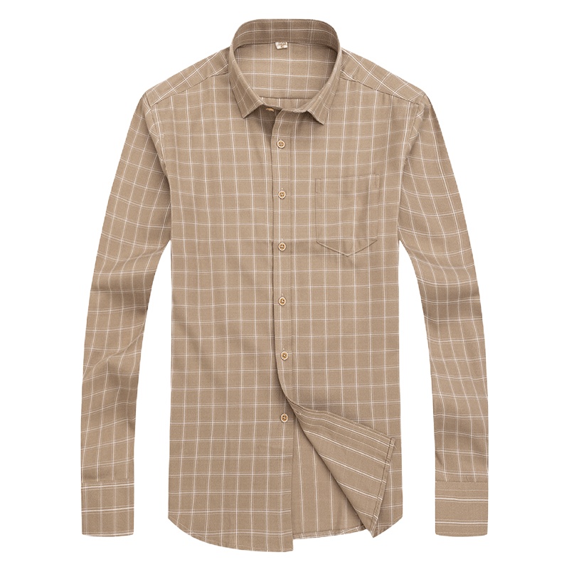 LEEVIRHINO秋冬新款男士长袖衬衫棉质商务休闲青中年爸爸衬衣百搭寸衫格子打底修身衬衣男士外套大码男装衣服