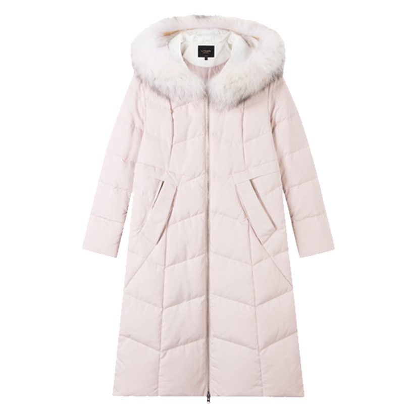 拉夏贝尔东大羽绒服女中长款2019冬季新款派克服白鸭绒过膝外套10018475