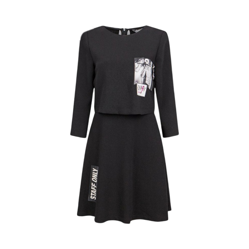 拉夏贝尔candie’s夏季女装新韩版印花拉链高腰显瘦假两件连衣裙女30072015