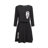 拉夏贝尔candie’s夏季女装新韩版印花拉链高腰显瘦假两件连衣裙女30072015