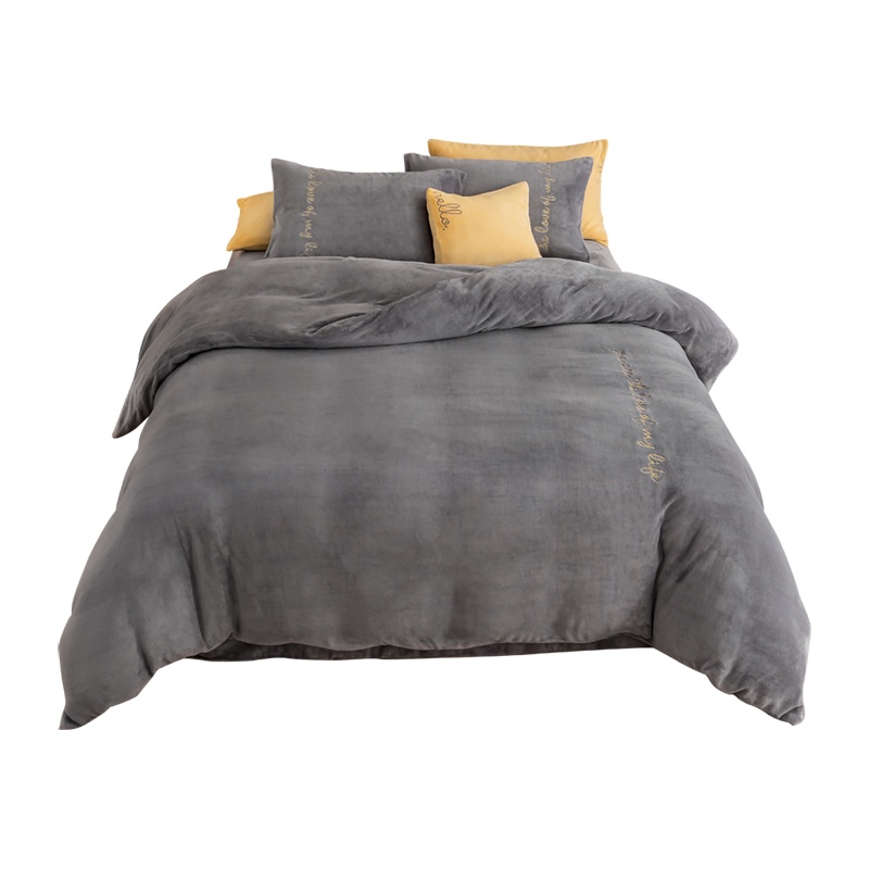 凯诗风尚(CHARSON) 四件套 苏宁自营 牛奶绒刺绣纯色秋冬保暖套件法兰绒床上用品床单被套1.8m2米床