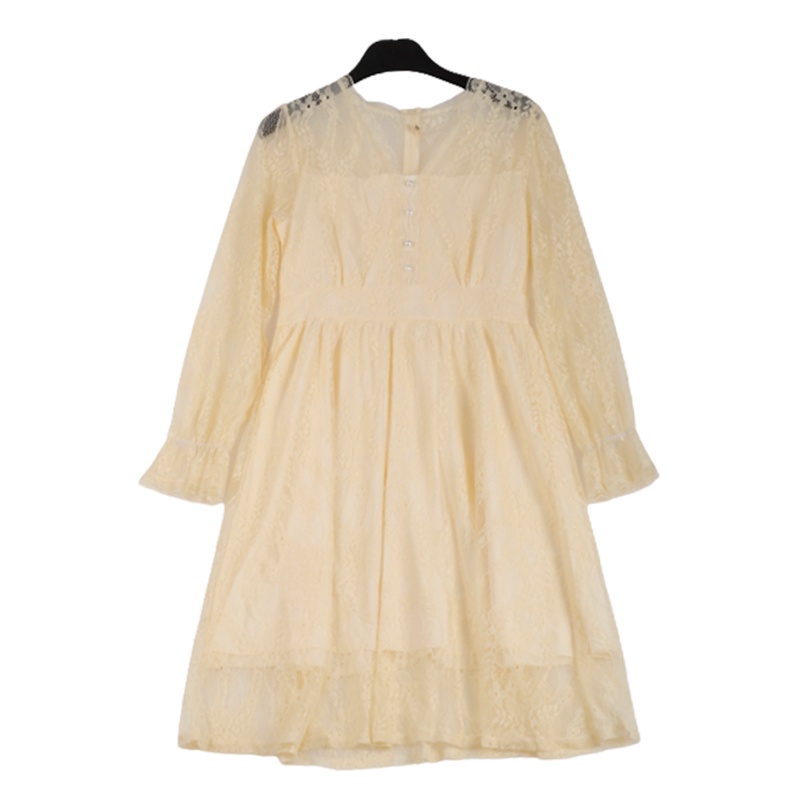 拉夏贝尔Laetia长袖蕾丝法式文艺复古连衣裙套头修身春2021新款女