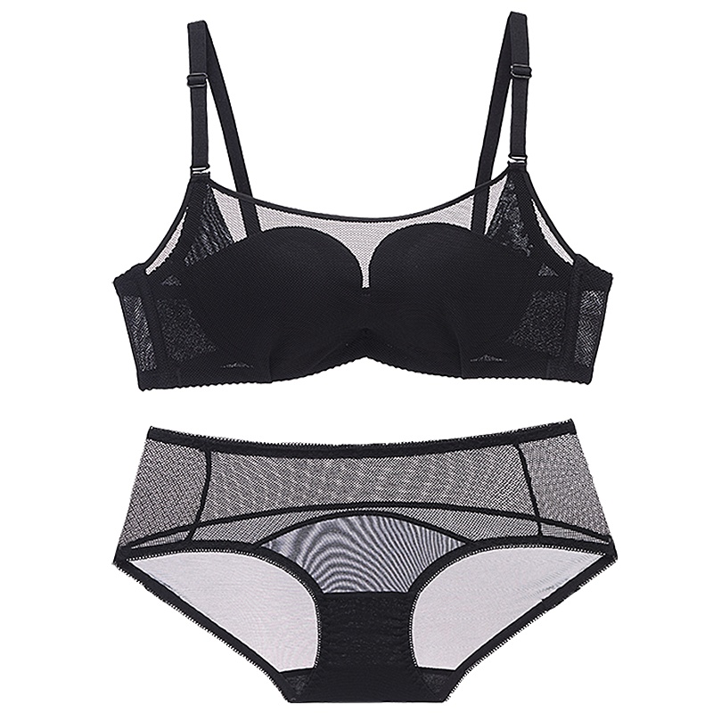 都市丽人ins小黑杯抹胸性感蕾丝女士内衣胸罩聚拢文胸套装1B9717
