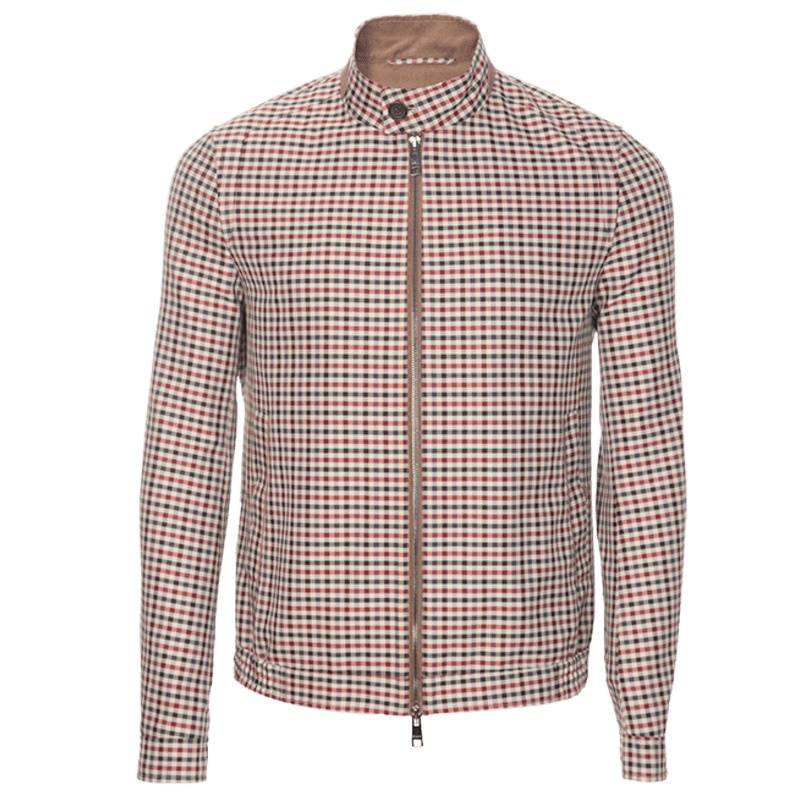 ERDOS 新款男士立领格纹夹克拉链短款上衣外套领口一粒扣