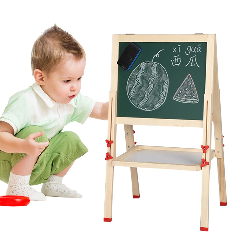 儿童木质可升降80CM双面磁性画板小黑板涂鸦板绘画写字板支架式画架家用学画画3-6岁男孩女孩生日礼物礼品玩具